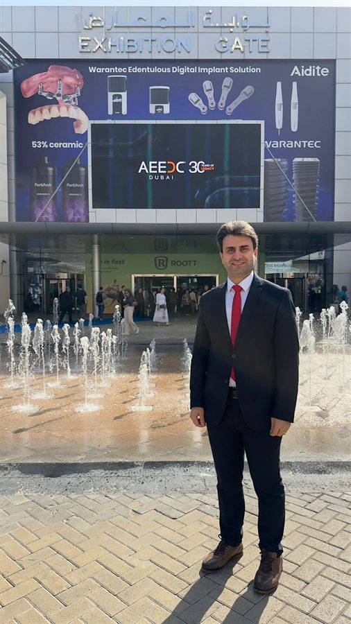 Dr. Abdeen Shaker at the AEEDC dental conference in Dubai.